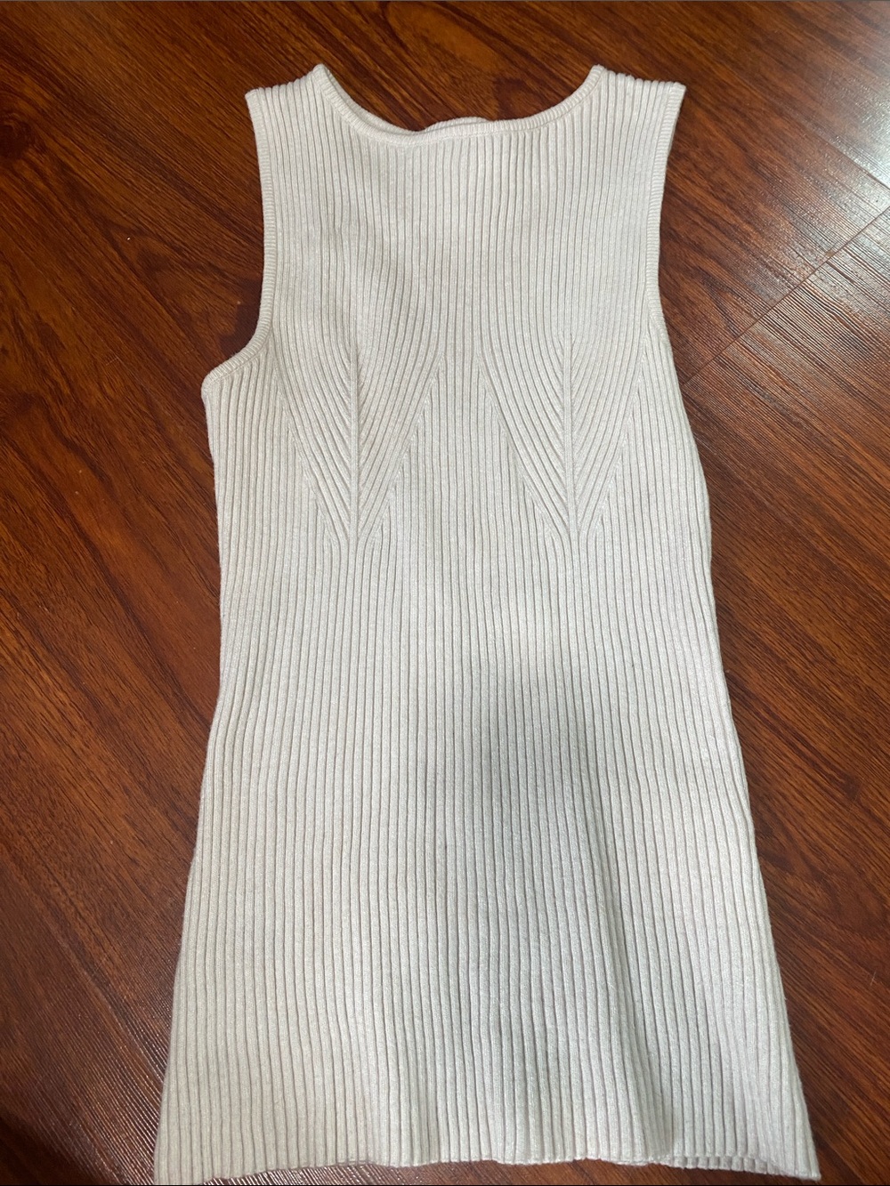 Sleeveless Ribbed Knit Midi Dress - White